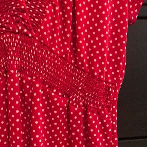 Red and White Polka Dot Semi Sheer Blouse - Size S - Picture 3 of 8